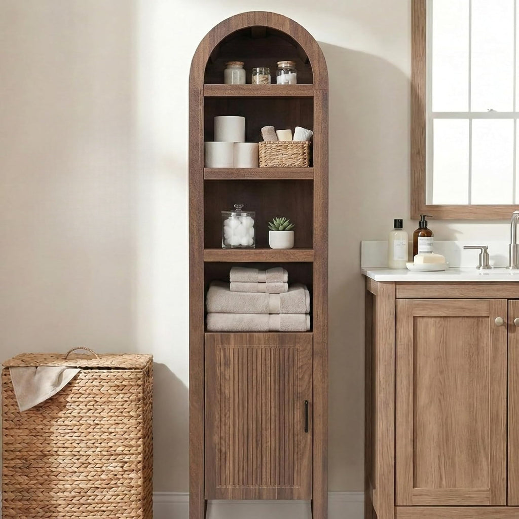 Walnut Arched Reeded Door Storage Cabinet