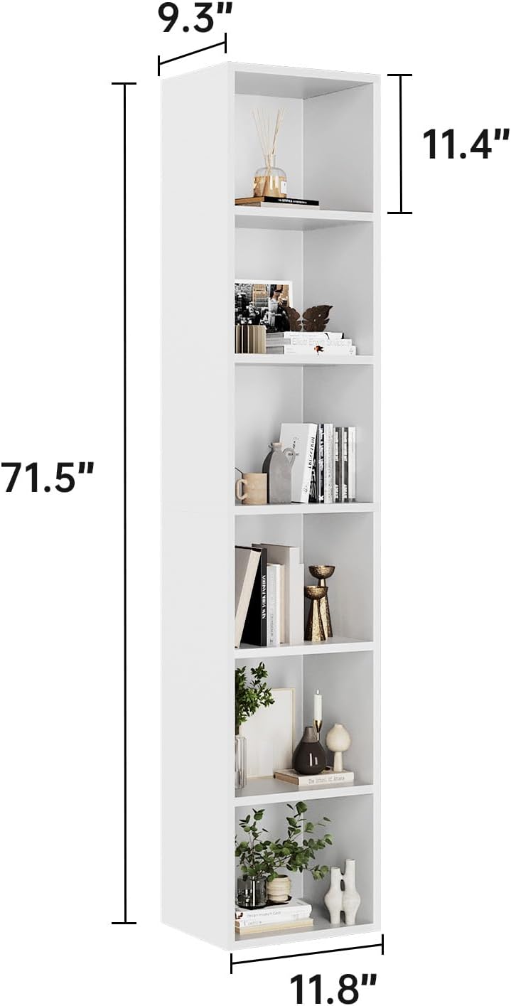 White 6-Tier Narrow Cube Bookshelf
