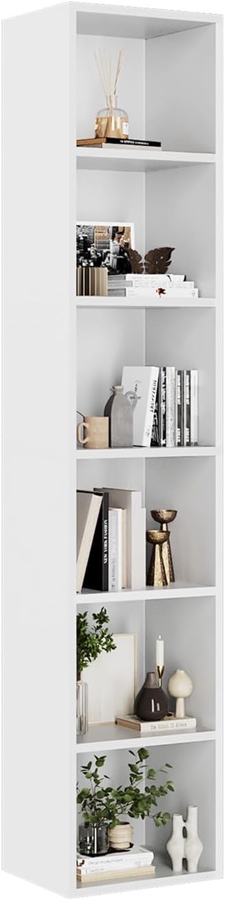 White 6-Tier Narrow Cube Bookshelf