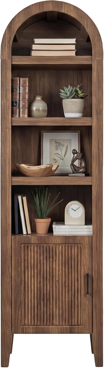 Walnut Arched Reeded Door Storage Cabinet