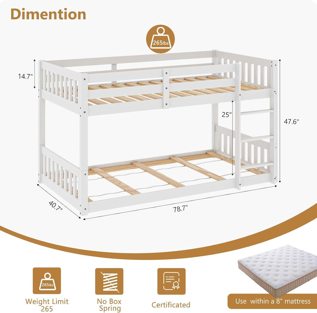 Low Twin Over Twin Wood Bunk Bed