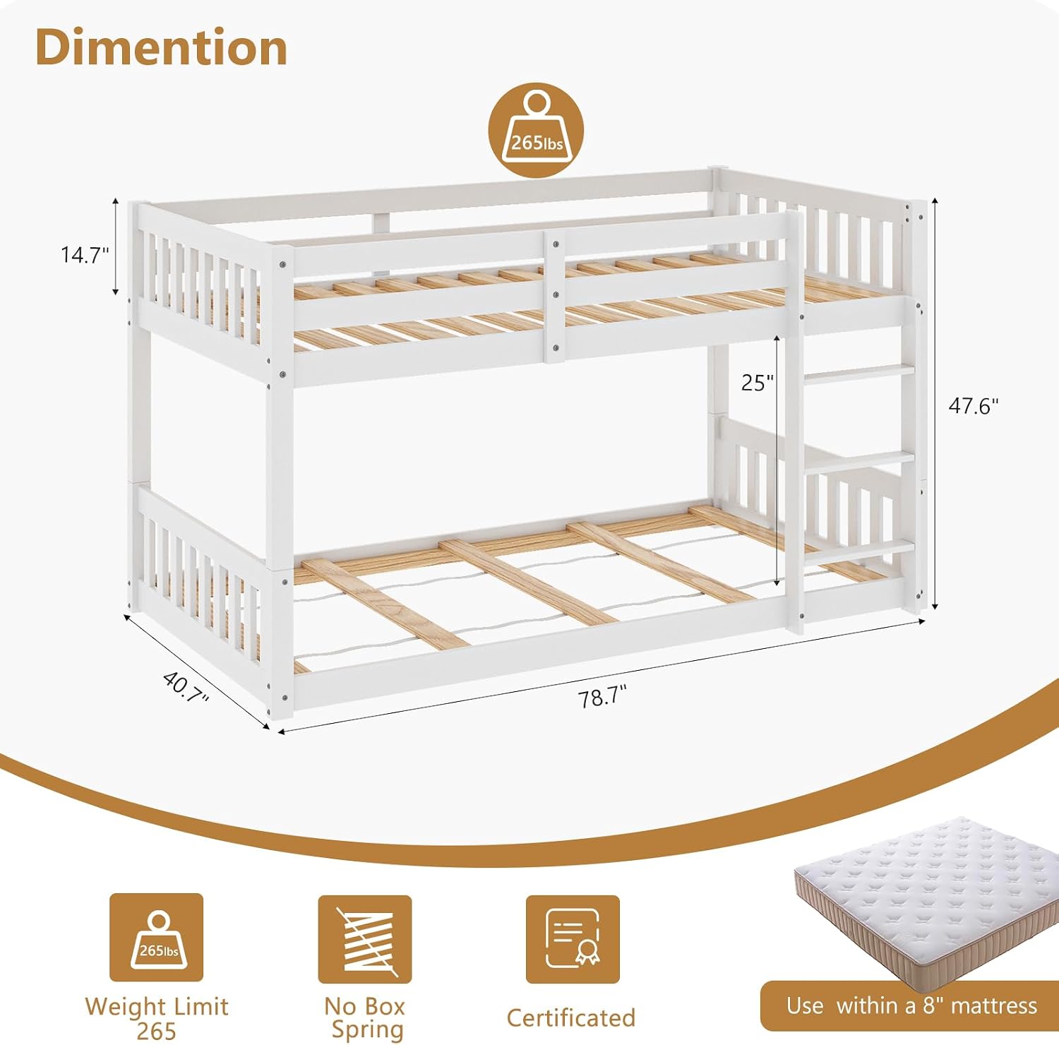 Low Twin Over Twin Wood Bunk Bed