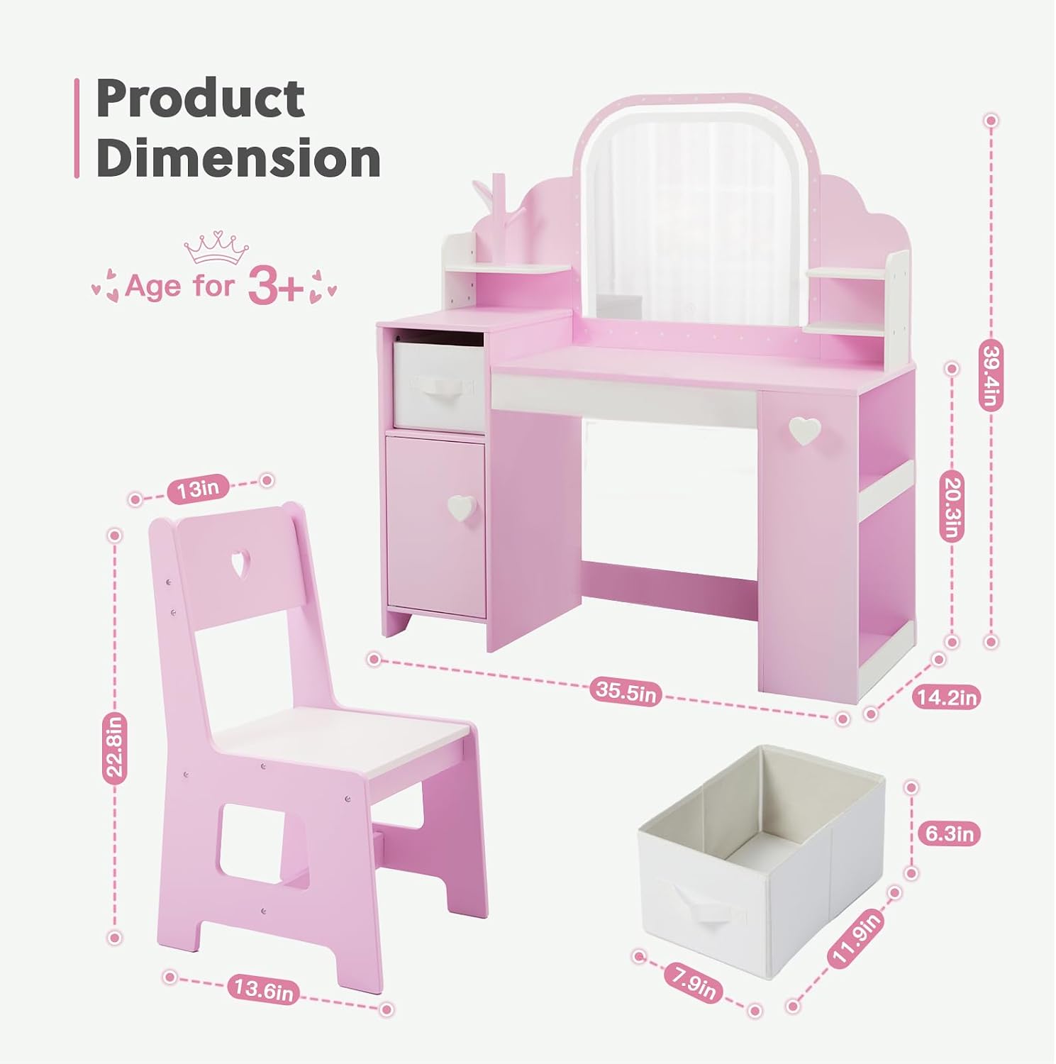 Kids Lighted Vanity Table Set for Girls