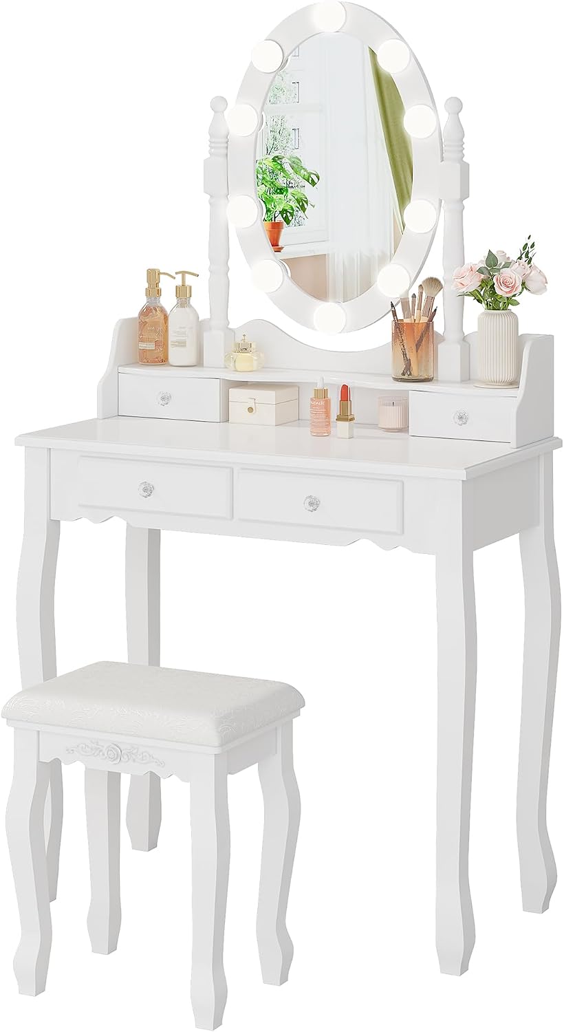Lighted Kids Vanity Set with Cushioned Stool