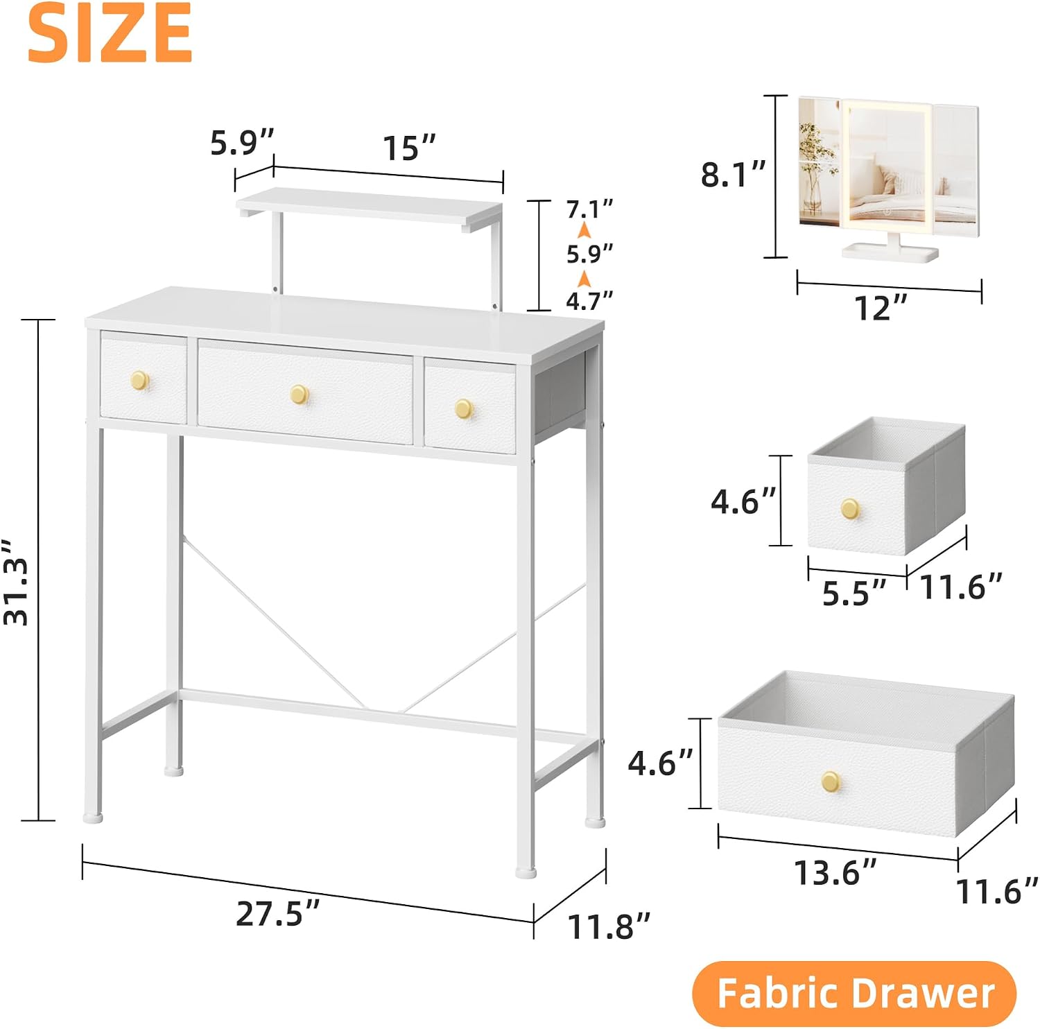 White Lighted Vanity Desk with USB Mirror