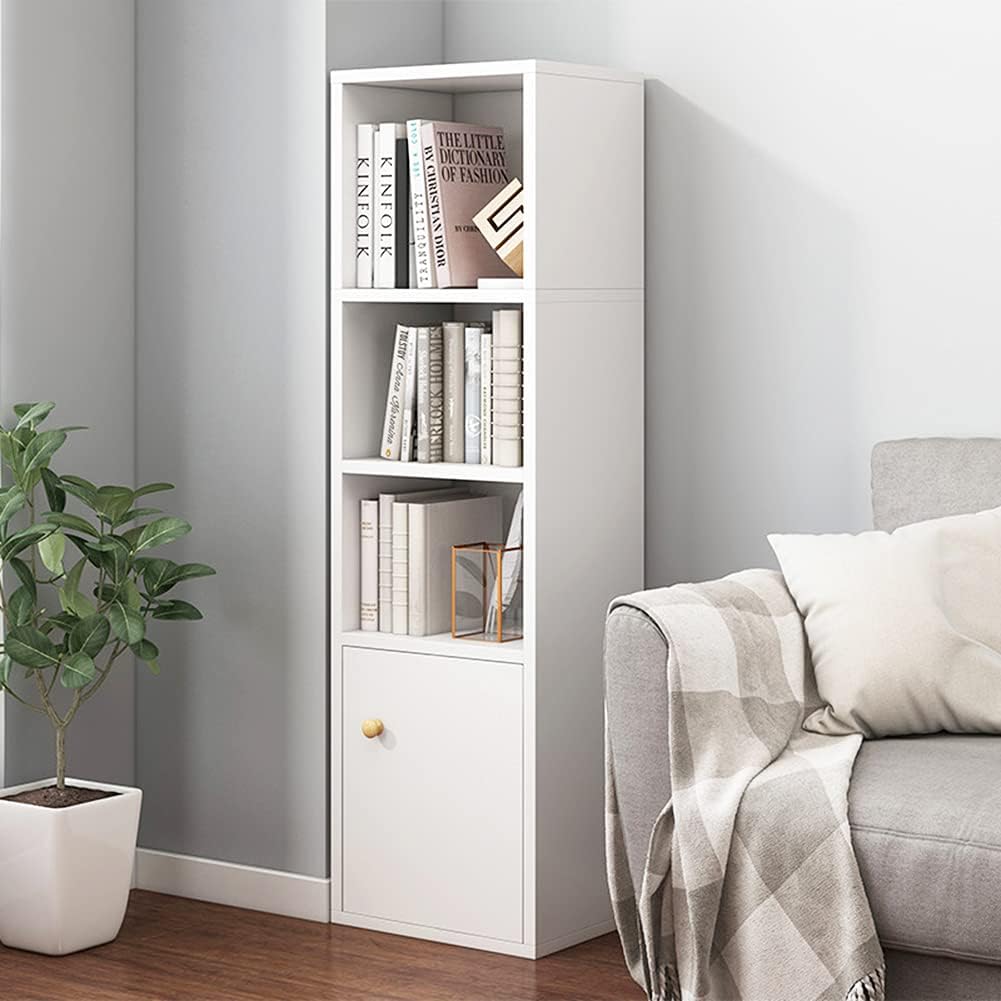 White Narrow Corner Storage Bookcase