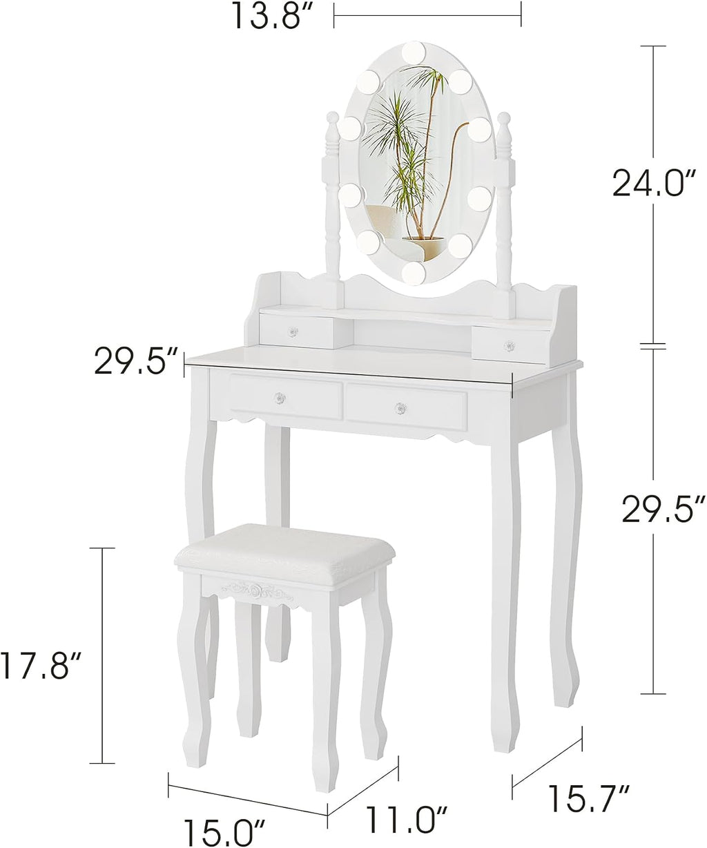 Lighted Kids Vanity Set with Cushioned Stool