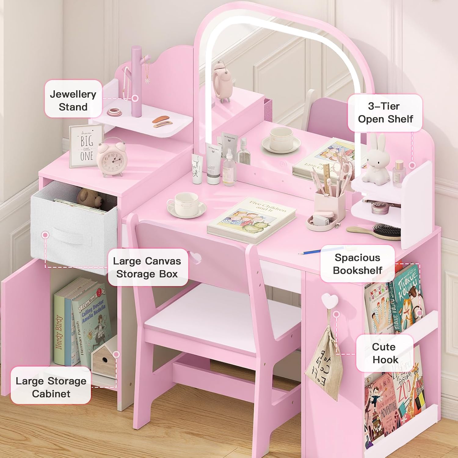 Kids Lighted Vanity Table Set for Girls