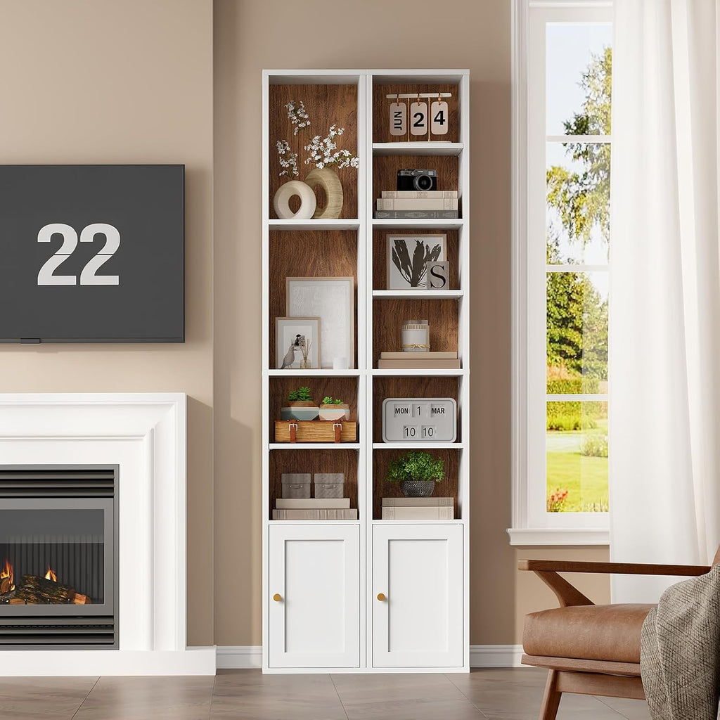 White Walnut 7-Tier Slim Bookshelf