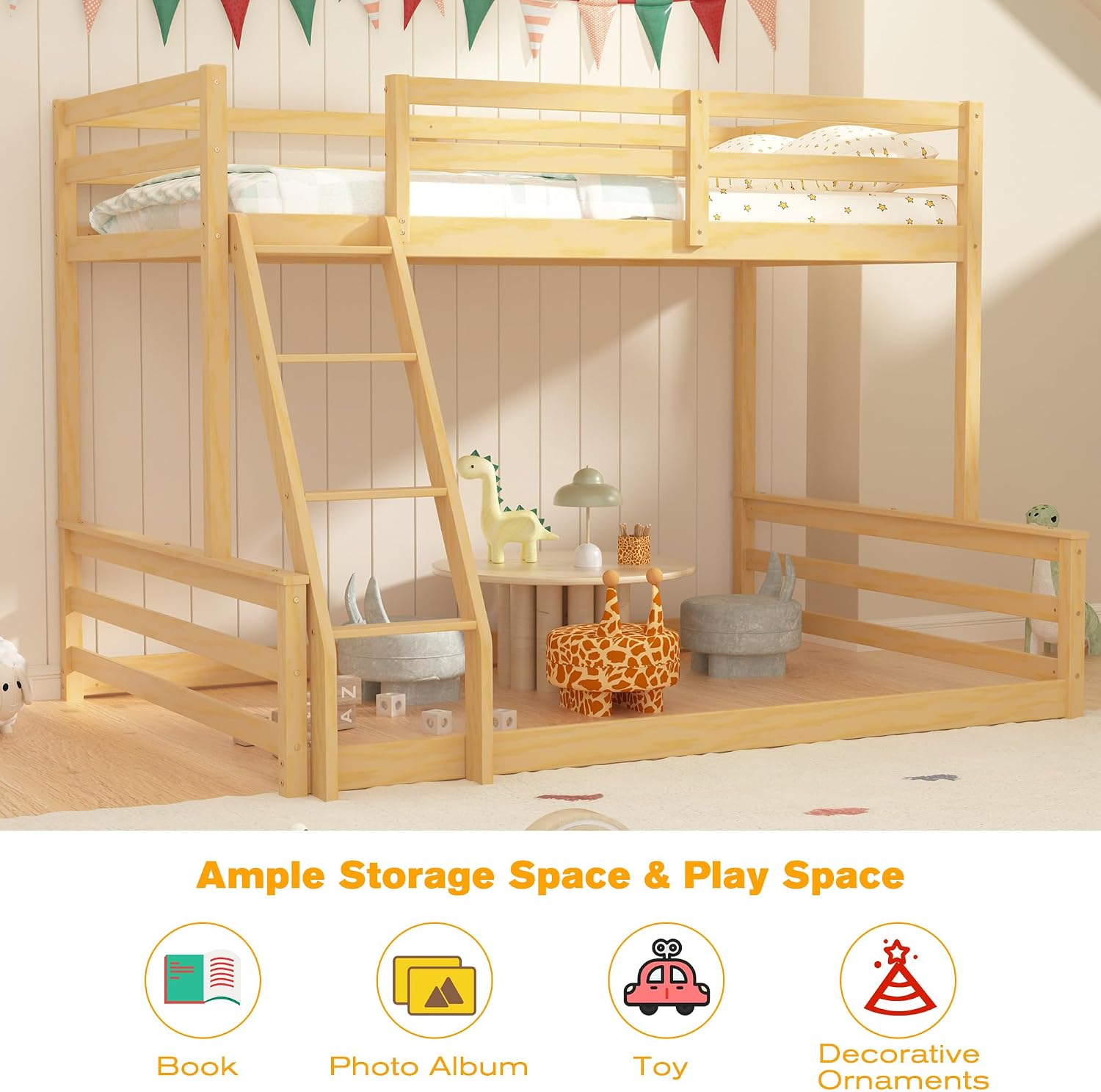 Low Twin Over Full Wooden Bunk Bed