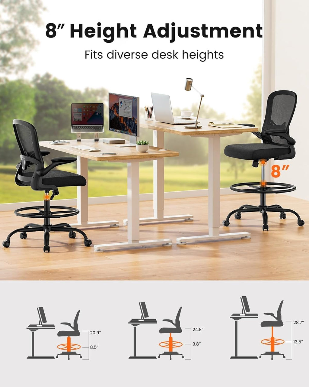 Ergonomic Drafting Chair with Footrest Ring