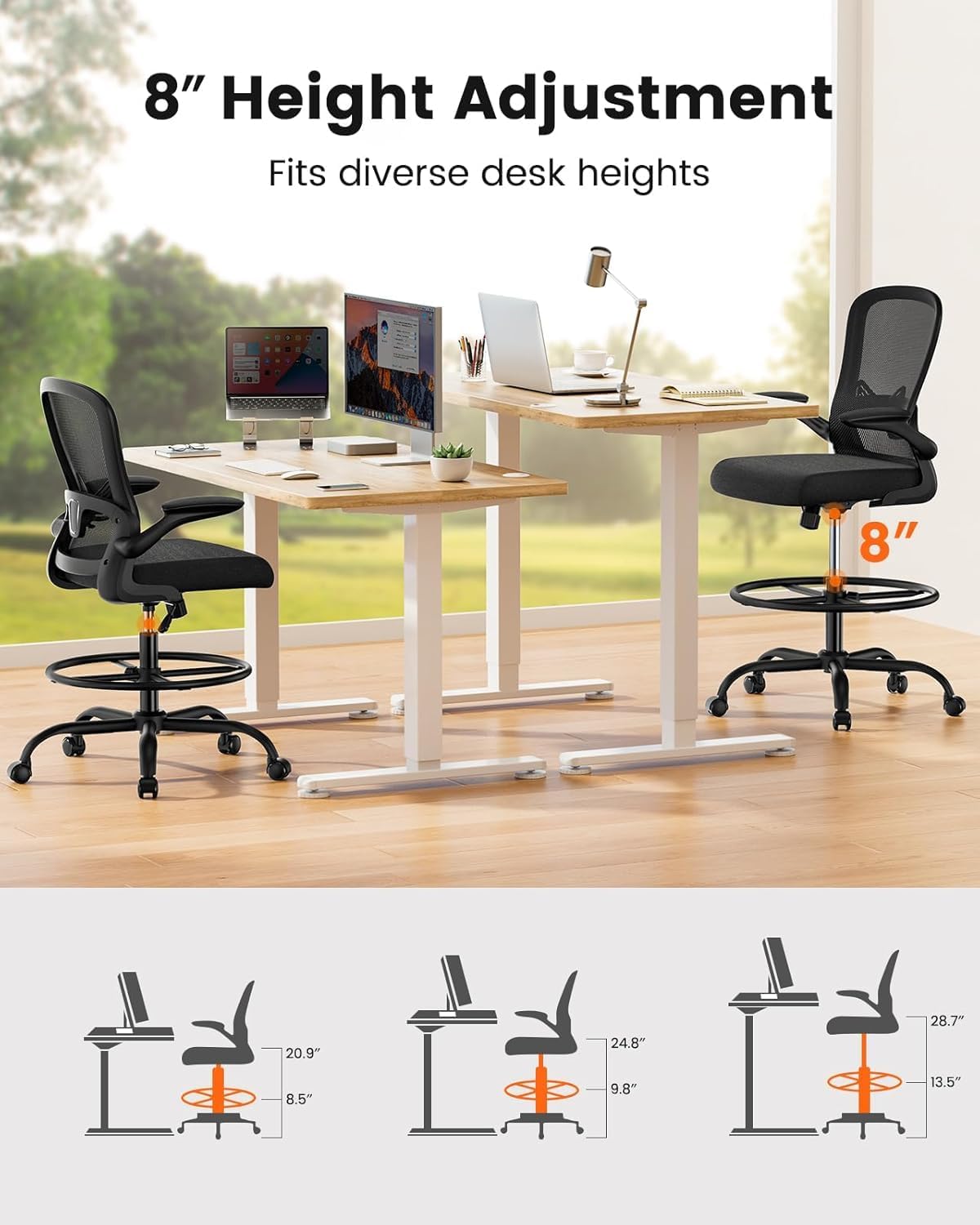 Ergonomic Drafting Chair with Footrest Ring