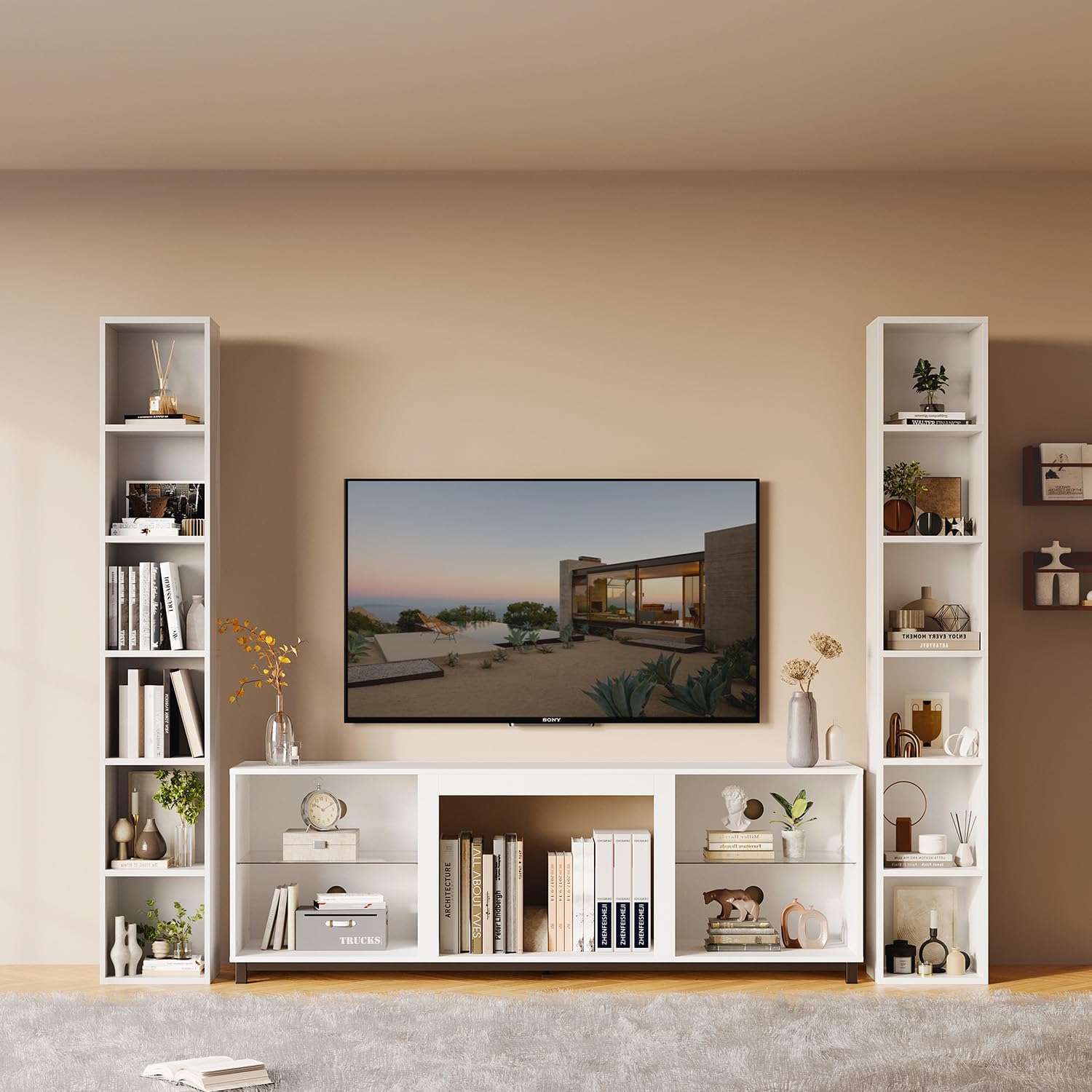 White 6-Tier Narrow Cube Bookshelf