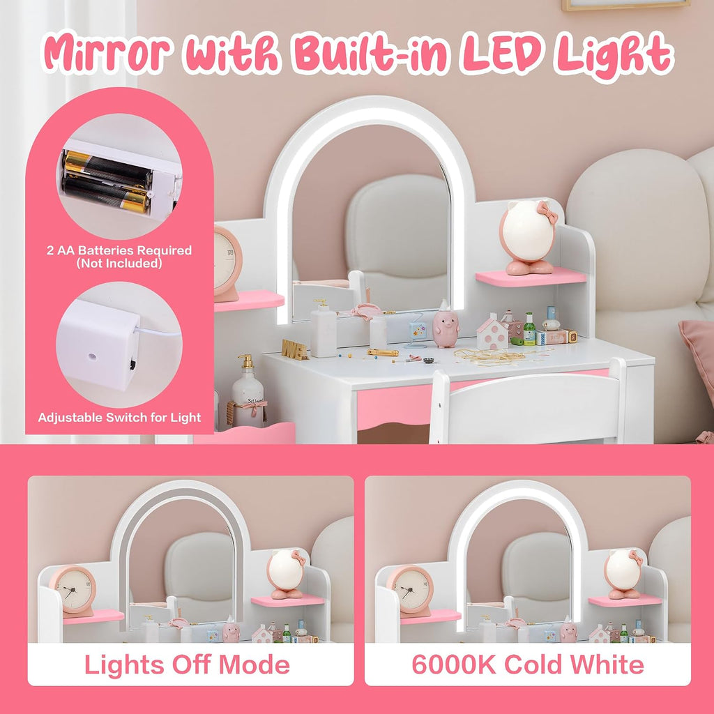 White Pink LED Kids Vanity Set