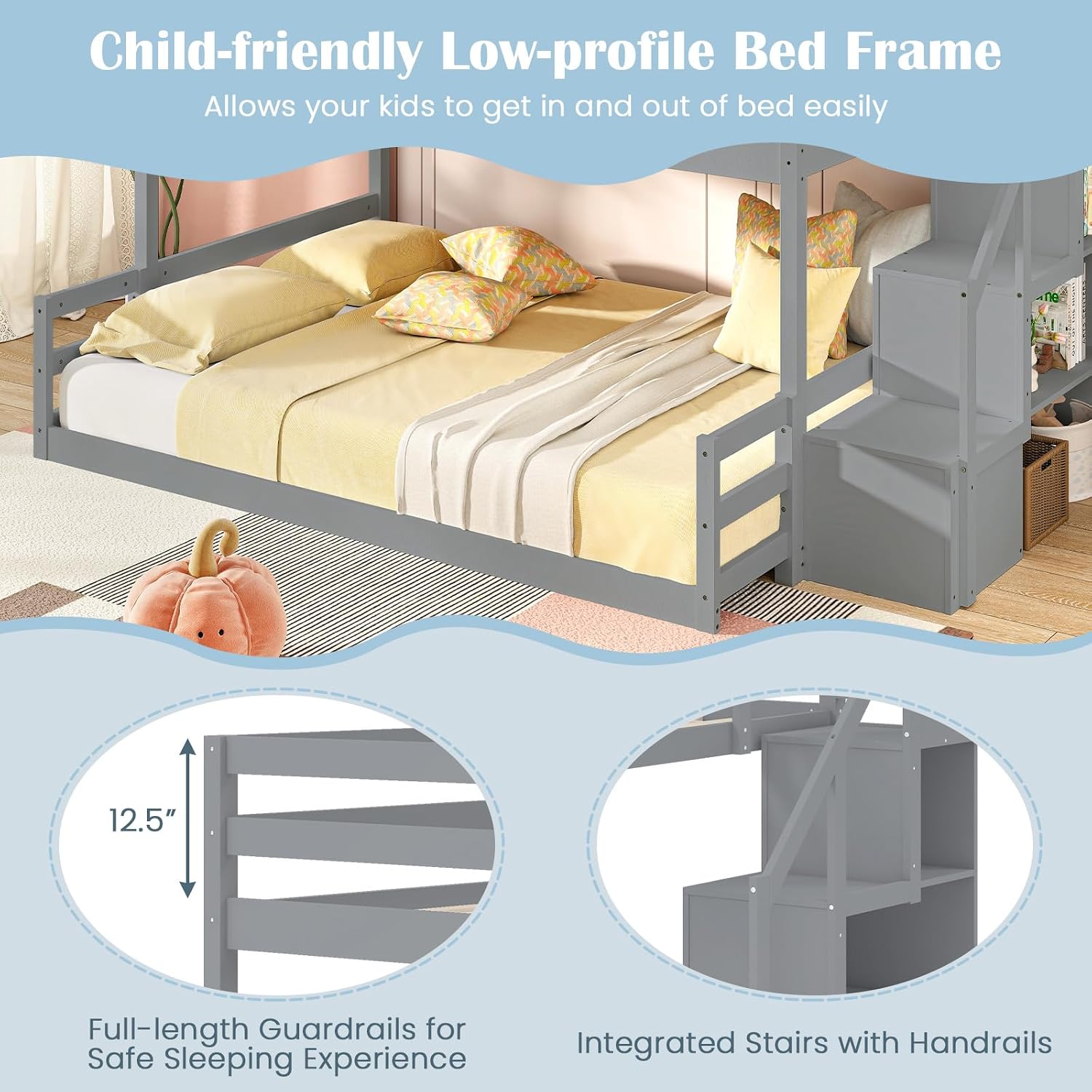 Twin Over Full Bunk Bed with Storage Stairs