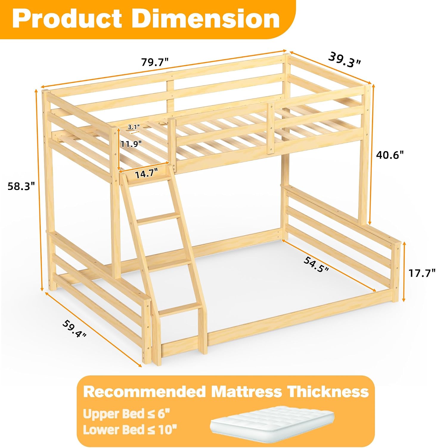 Low Twin Over Full Wooden Bunk Bed