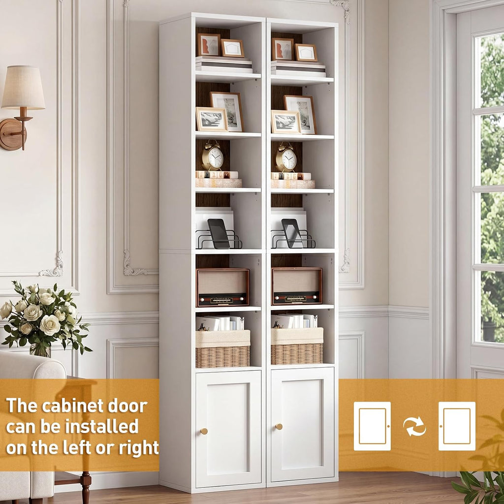 White Walnut 7-Tier Slim Bookshelf
