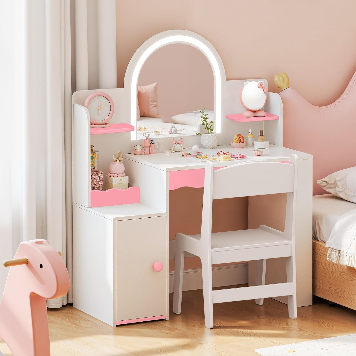 White Pink LED Kids Vanity Set