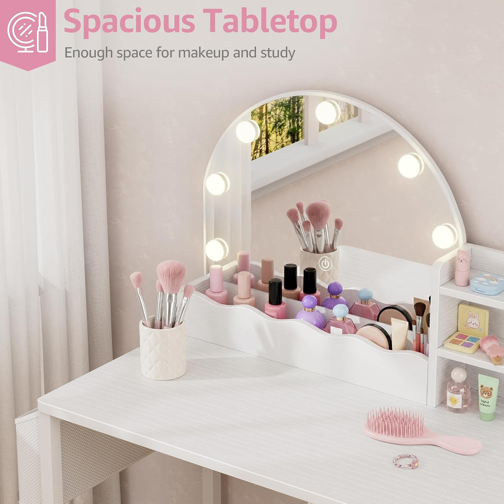 White Kids Vanity Set with Mirror & Drawers