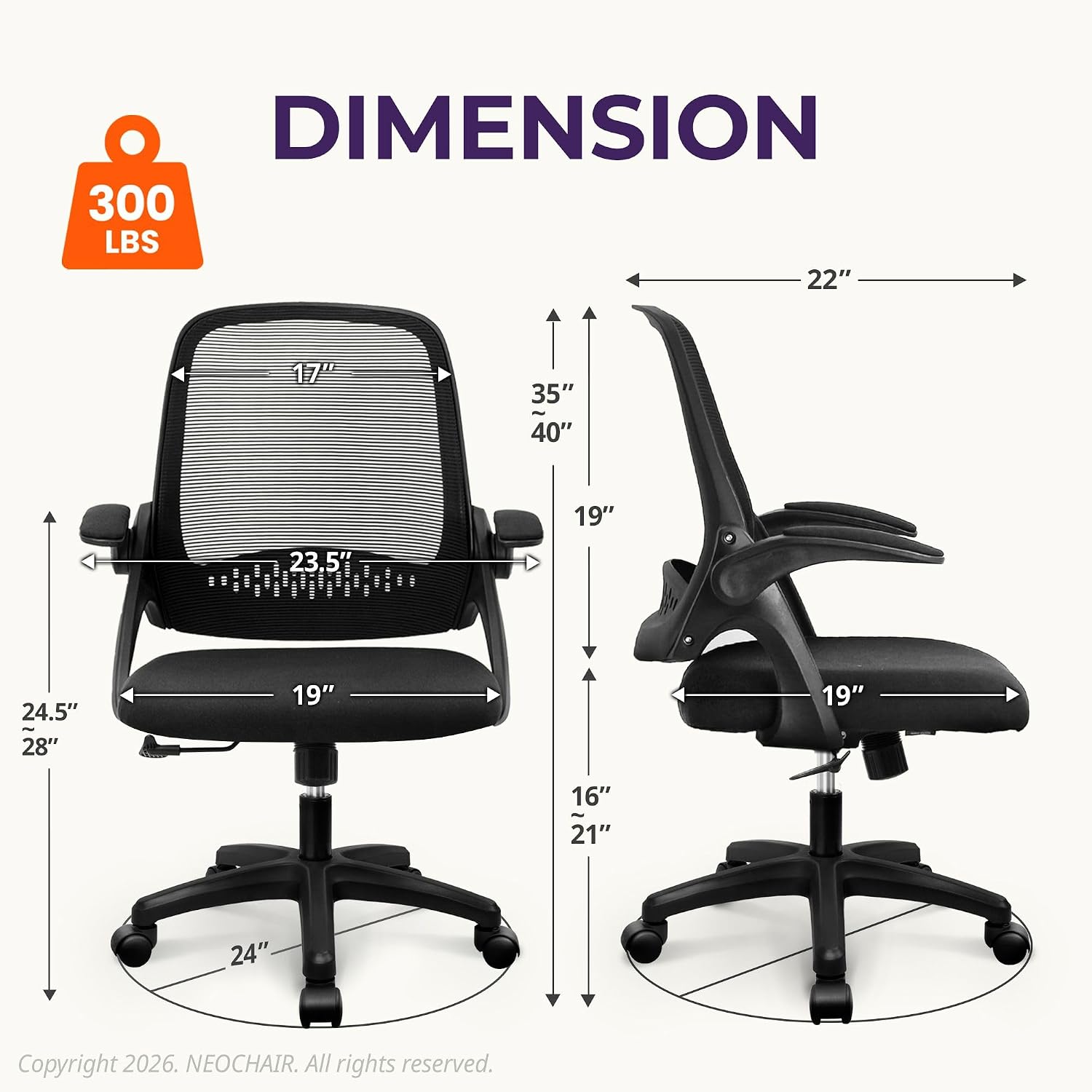 Ergonomic Mesh Office Chair with Flip Arms