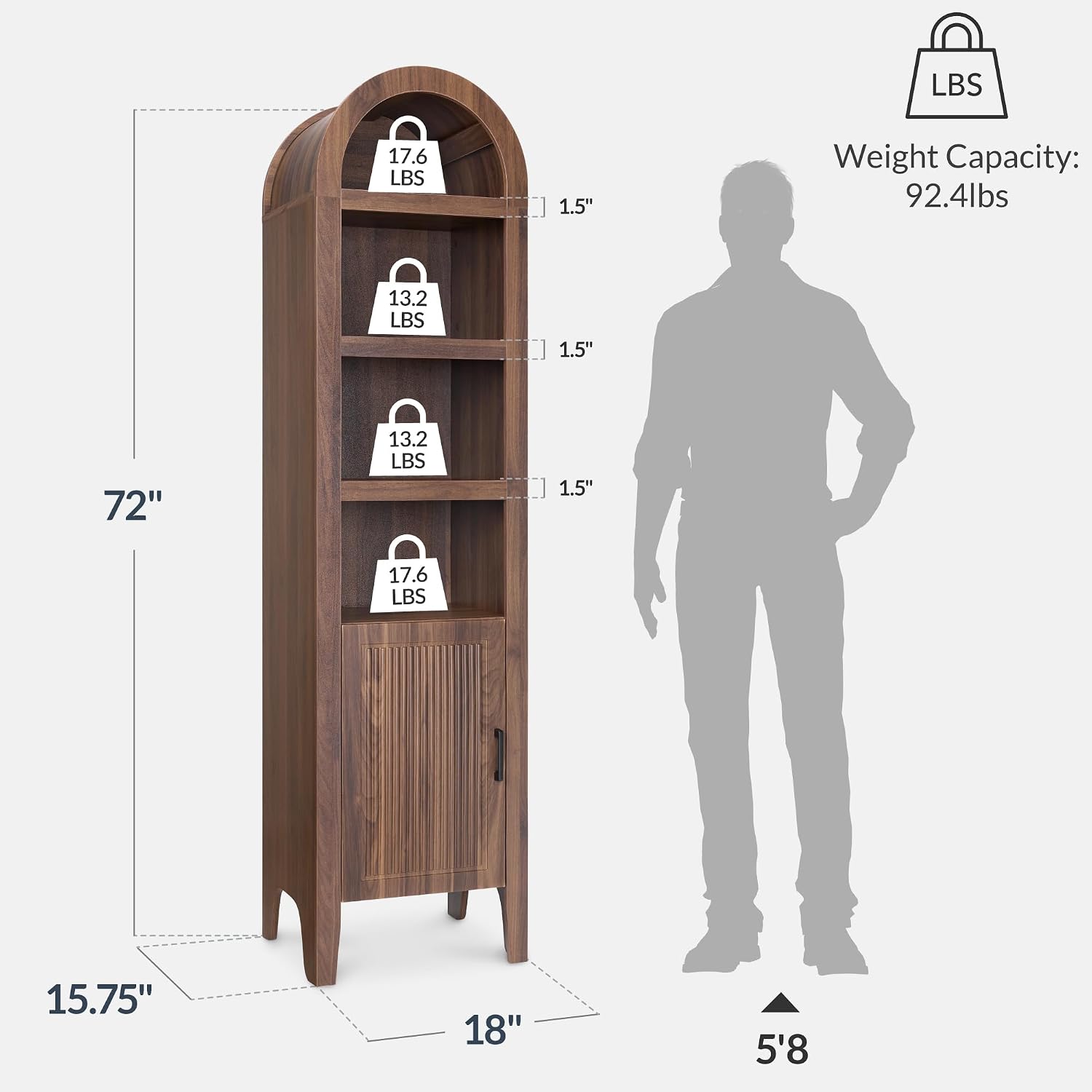 Walnut Arched Reeded Door Storage Cabinet