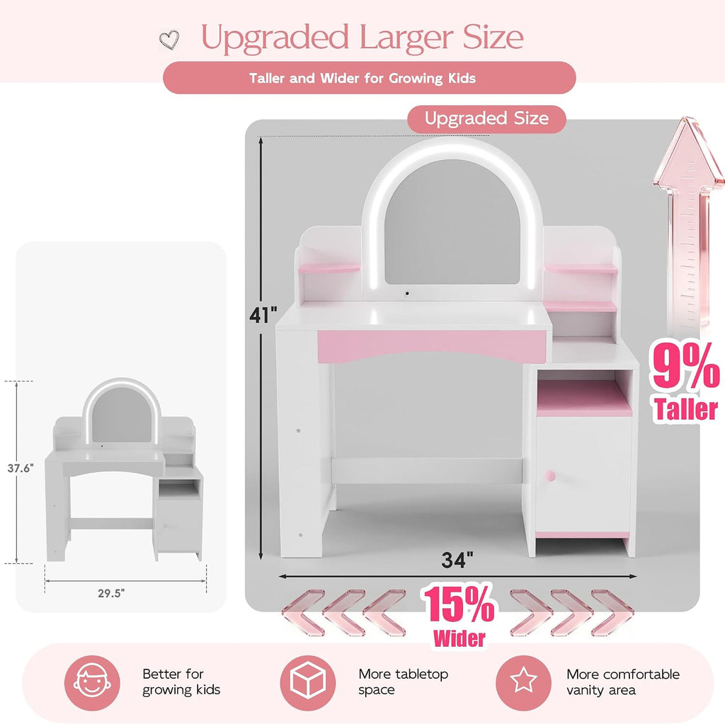 White Lighted Kids Vanity Table & Chair Set