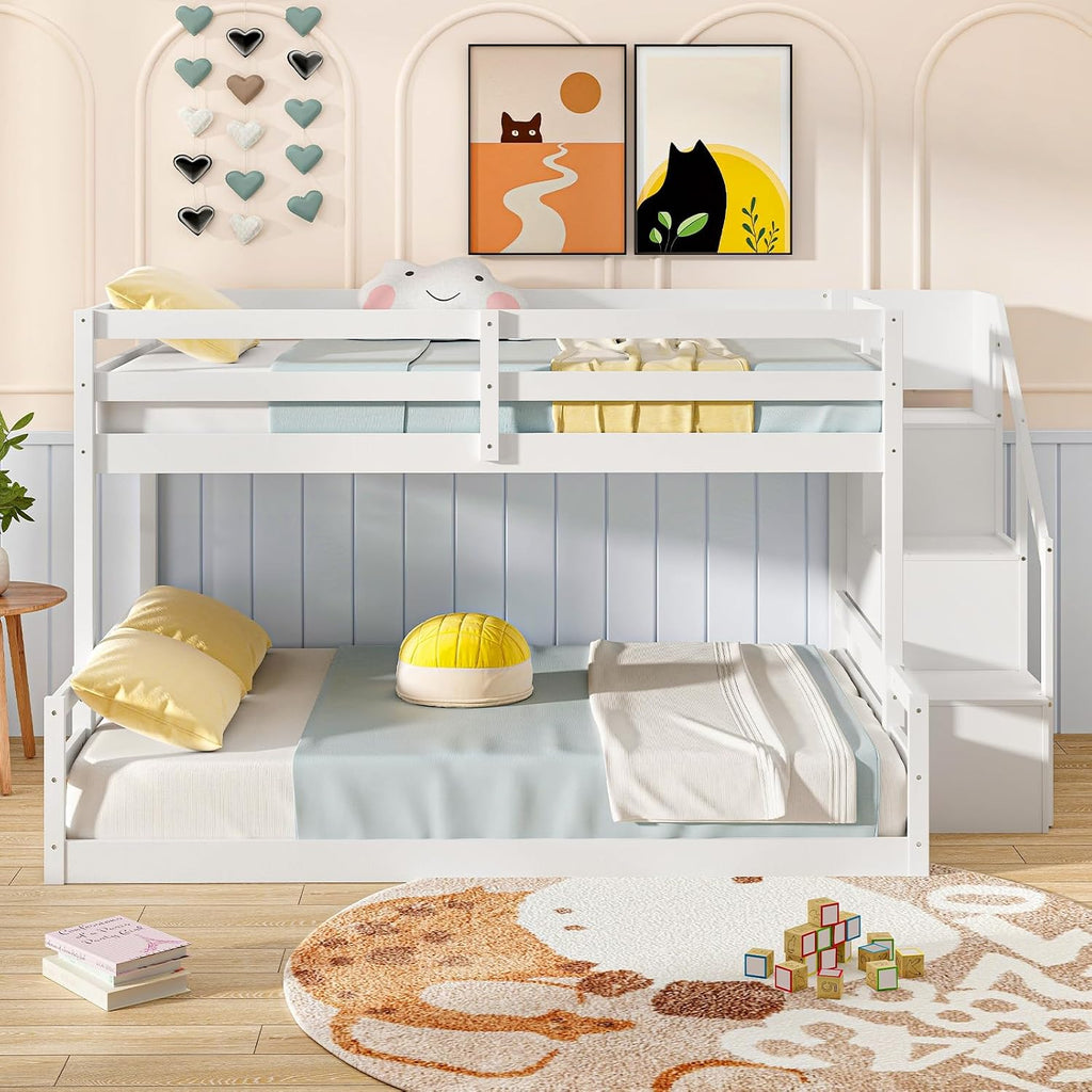 Twin Over Full Bunk Bed with Storage Stairs