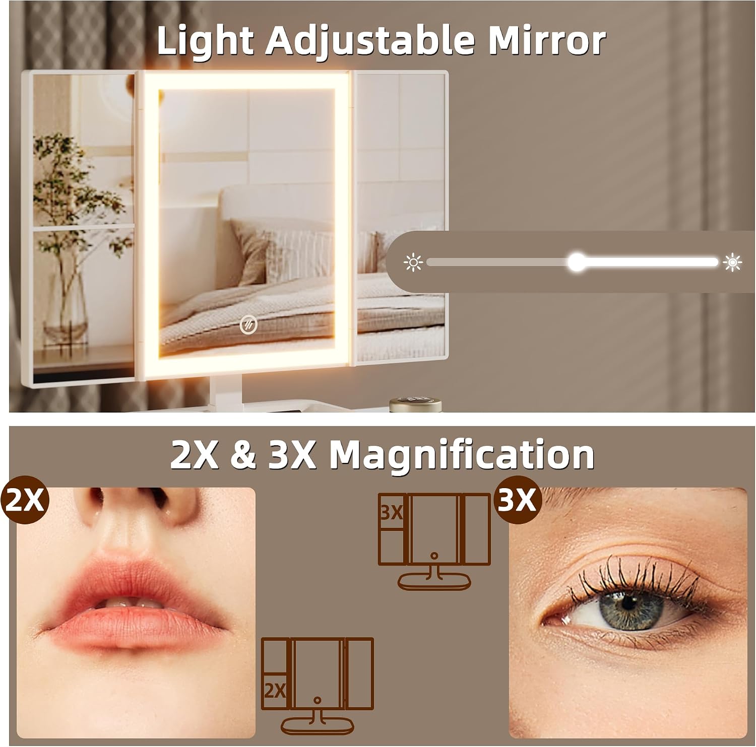 White Lighted Vanity Desk with USB Mirror