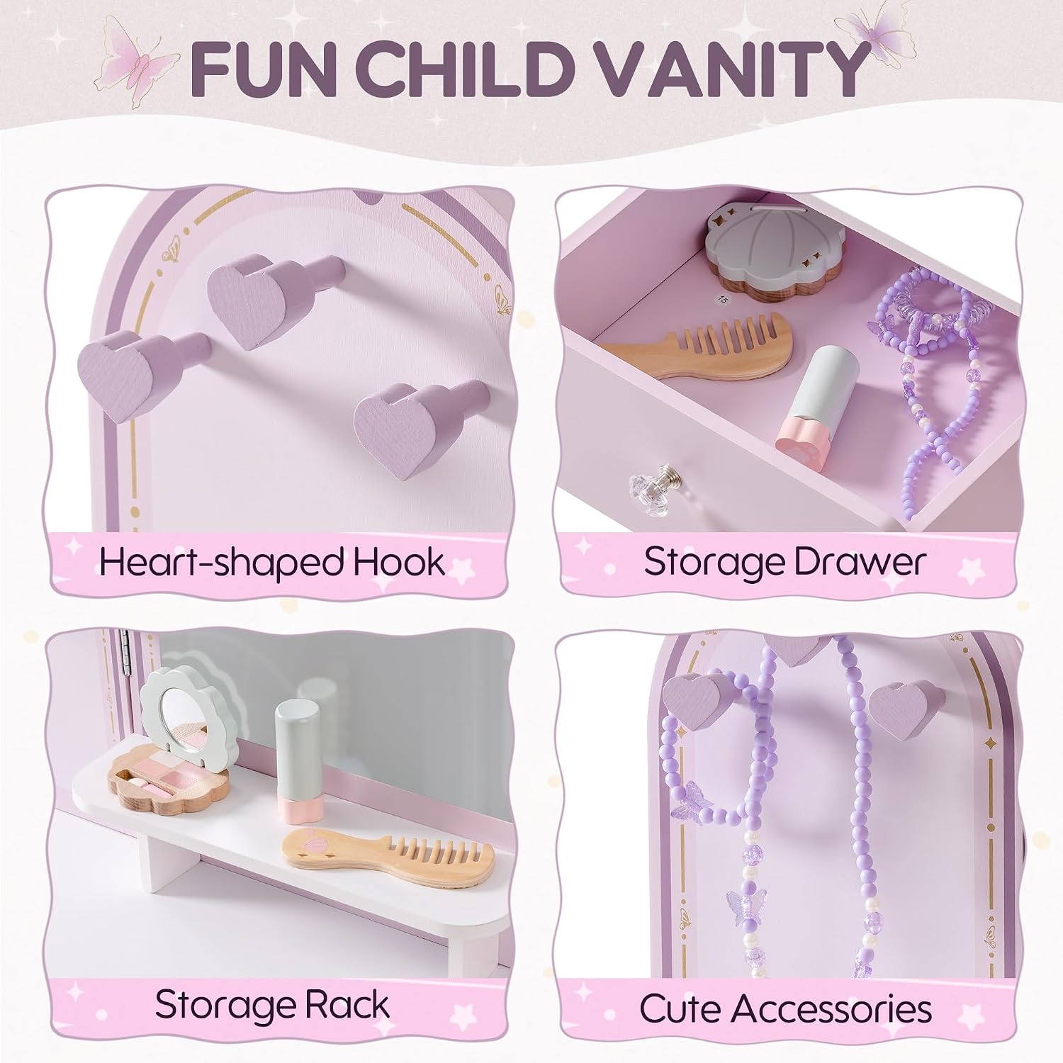 Purple Kids Vanity Set with Mirror & Drawers