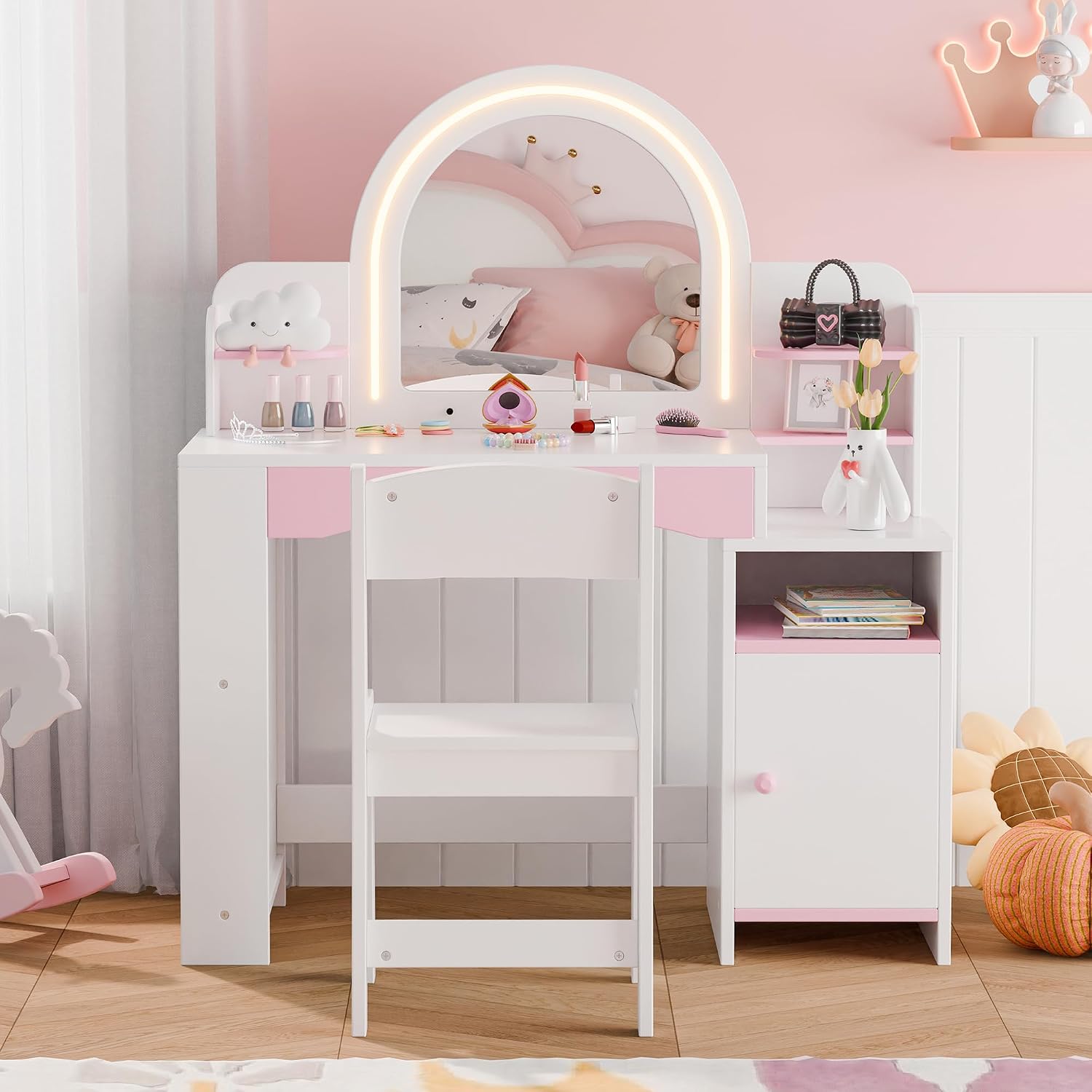White Lighted Kids Vanity Table & Chair Set
