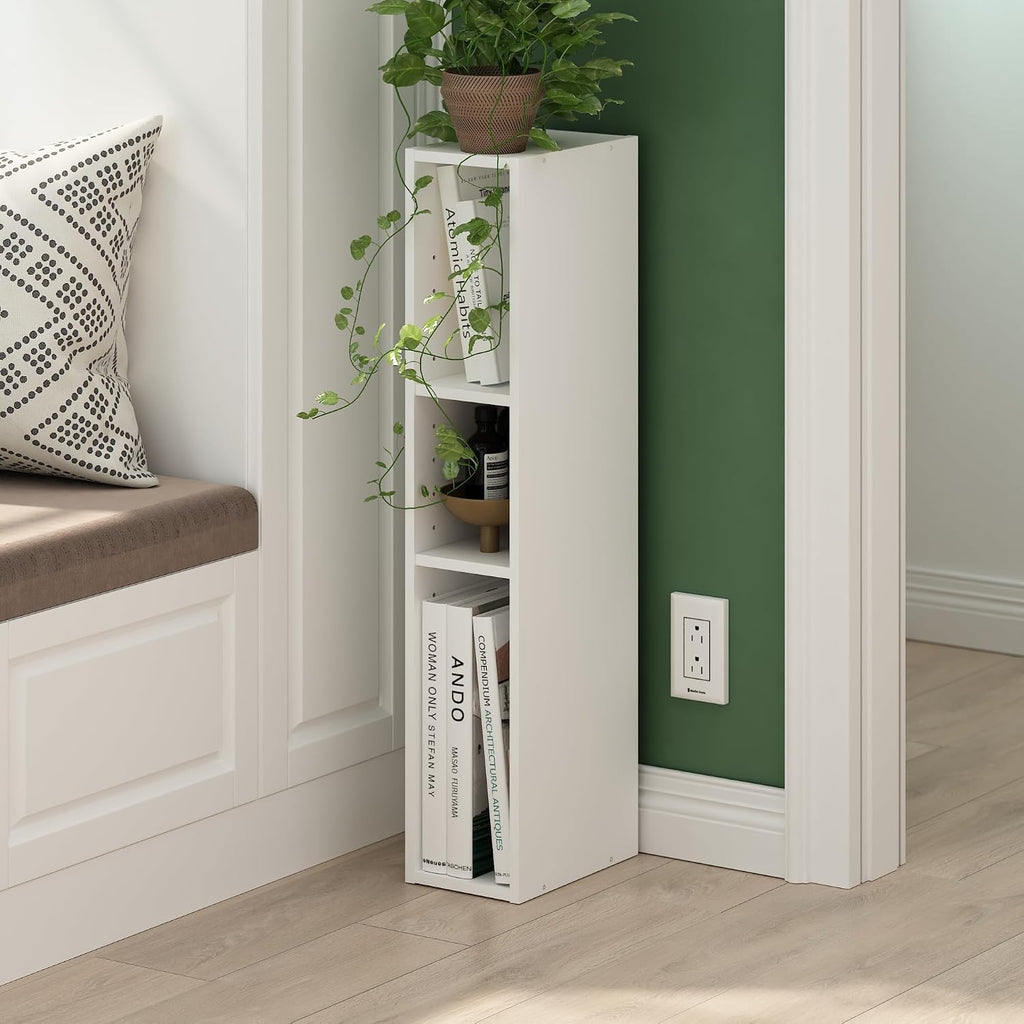White 3-Tier Slim Narrow Bookshelf