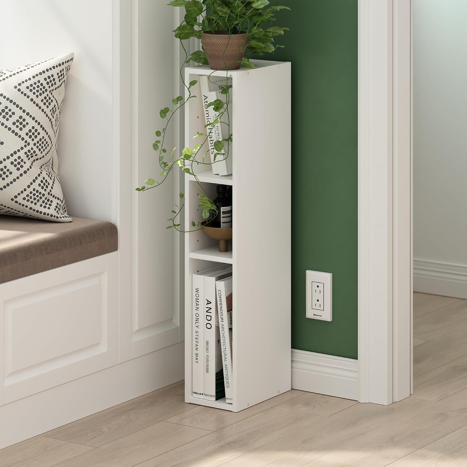 White 3-Tier Slim Narrow Bookshelf