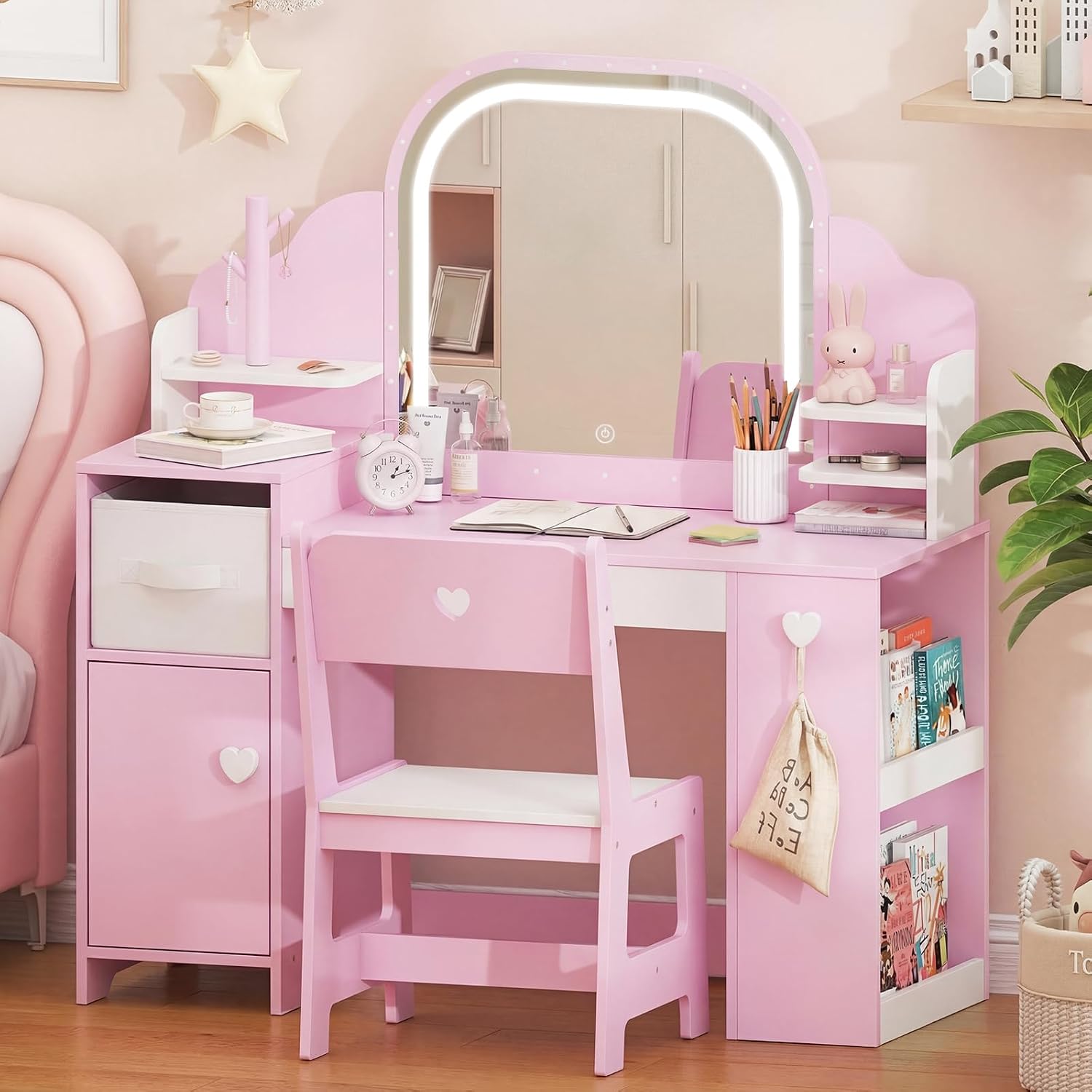Kids Lighted Vanity Table Set for Girls