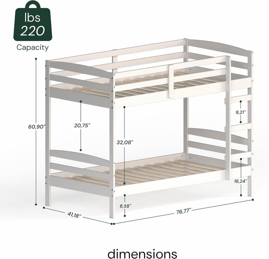 Twin Over Twin Solid Wood Bunk Bed