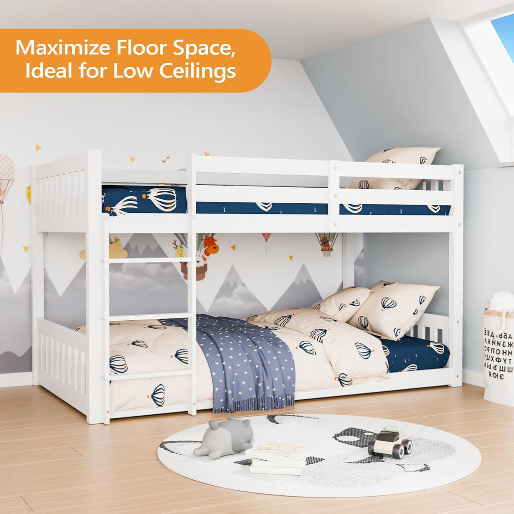 Low Twin Over Twin Wood Bunk Bed