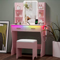 Pink LED Vanity Desk with Mirror & Chair