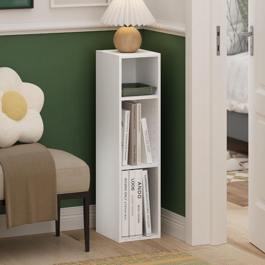 White 3-Tier Slim Narrow Bookshelf