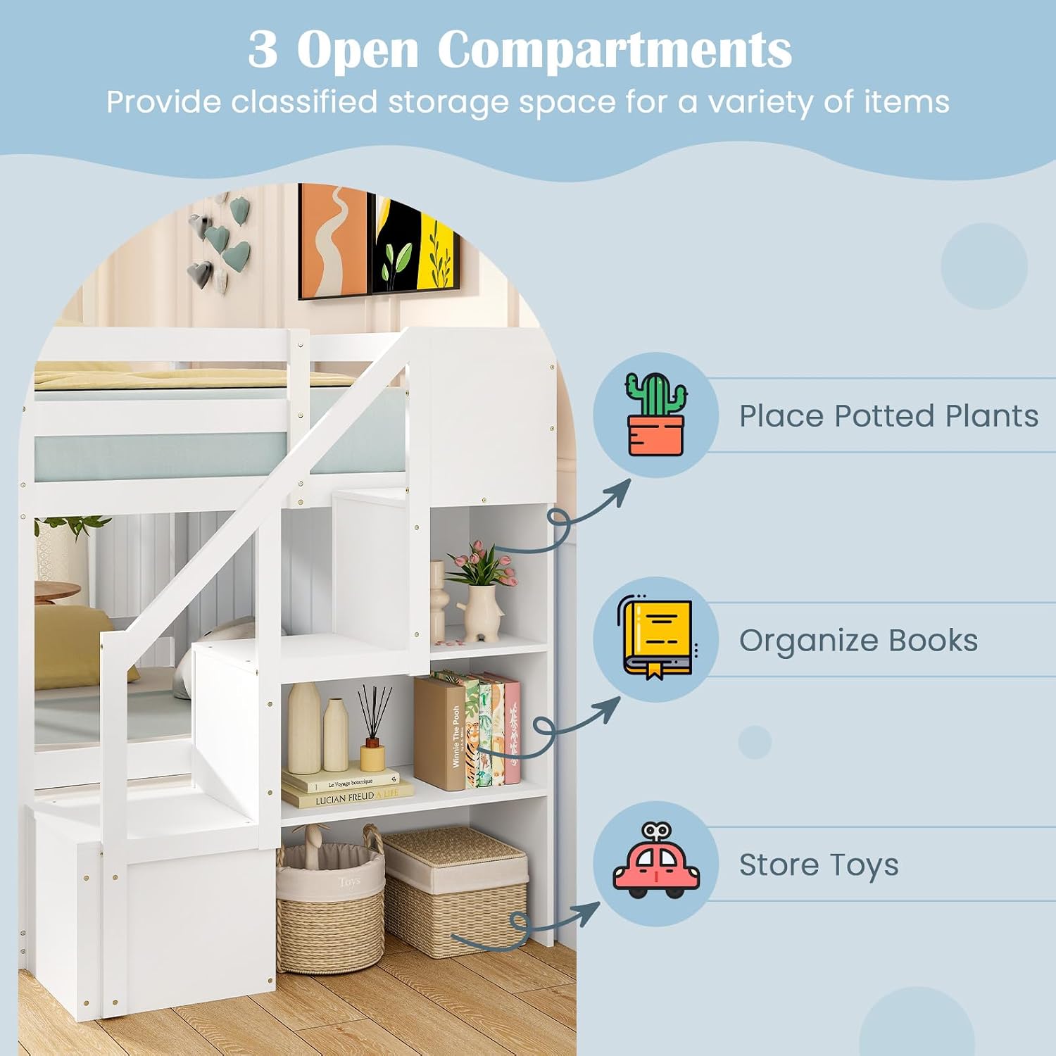 Twin Over Full Bunk Bed with Storage Stairs
