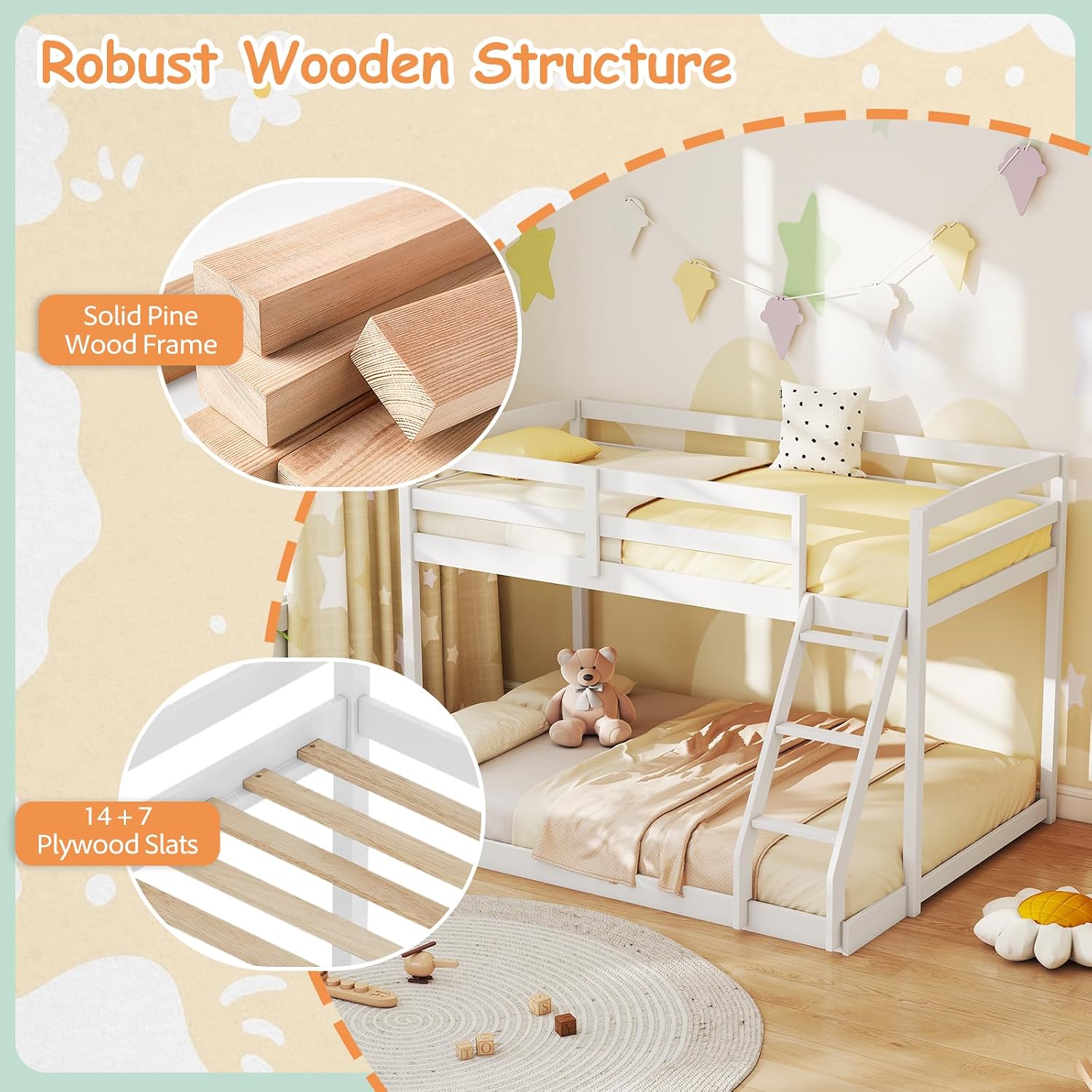 Low Twin Over Full Wood Bunk Bed