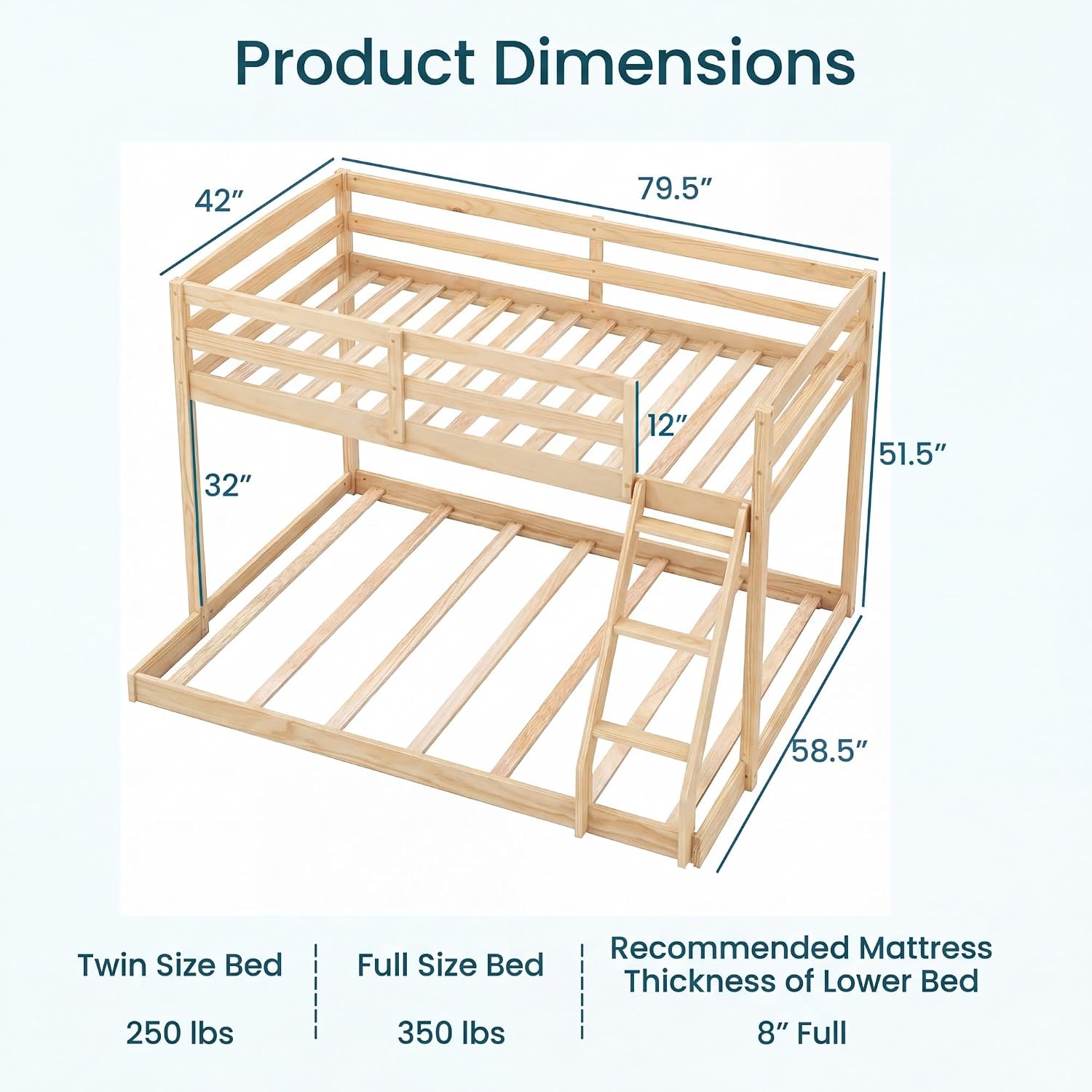 Low Twin Over Full Wood Bunk Bed