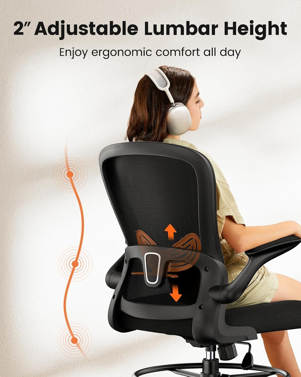 Ergonomic Drafting Chair with Footrest Ring