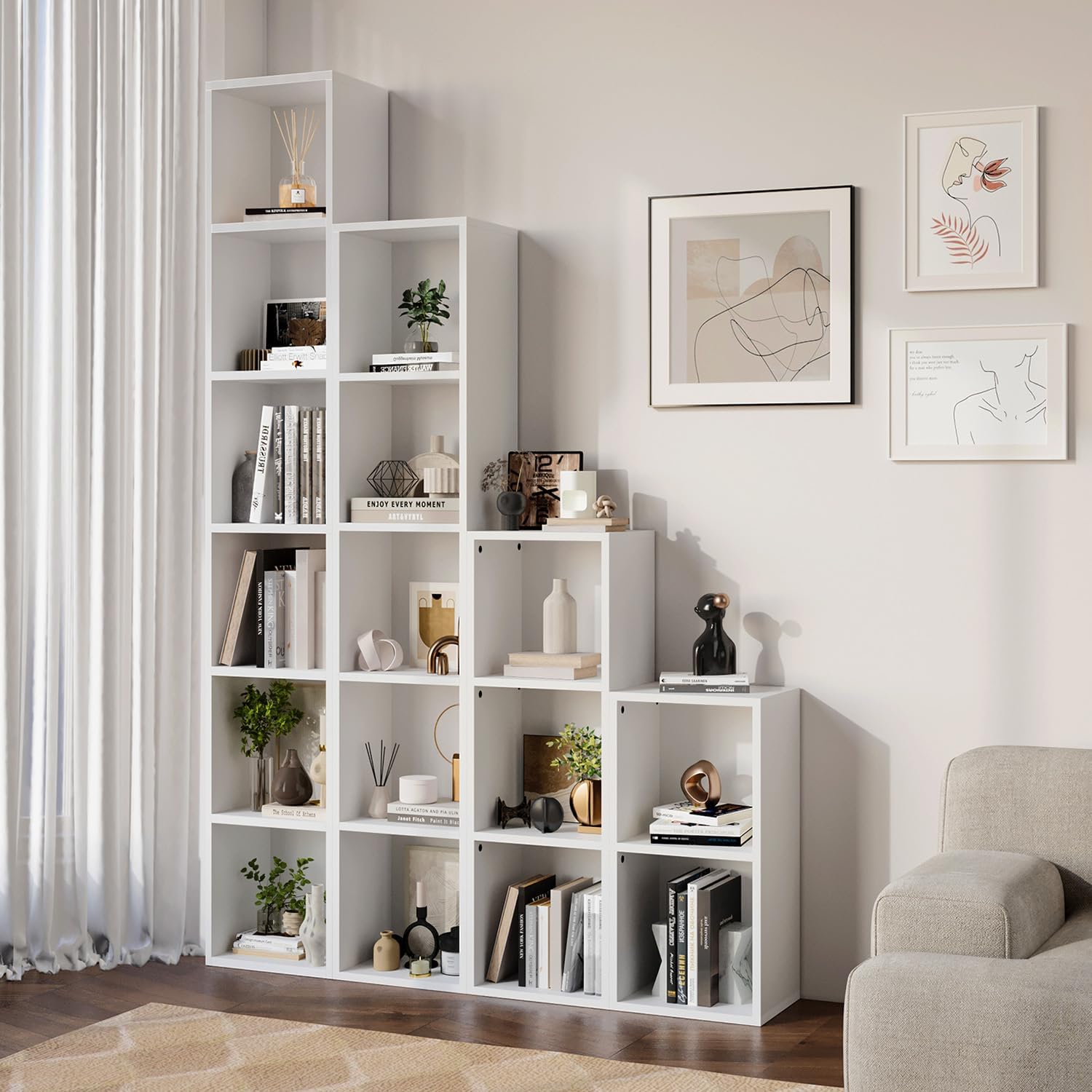 White 6-Tier Narrow Cube Bookshelf