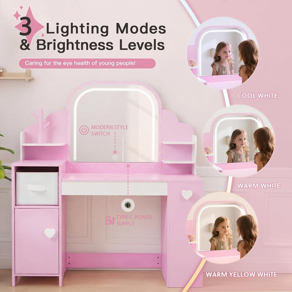 Kids Lighted Vanity Table Set for Girls