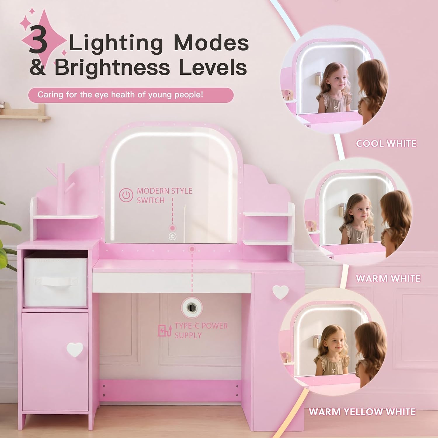 Kids Lighted Vanity Table Set for Girls