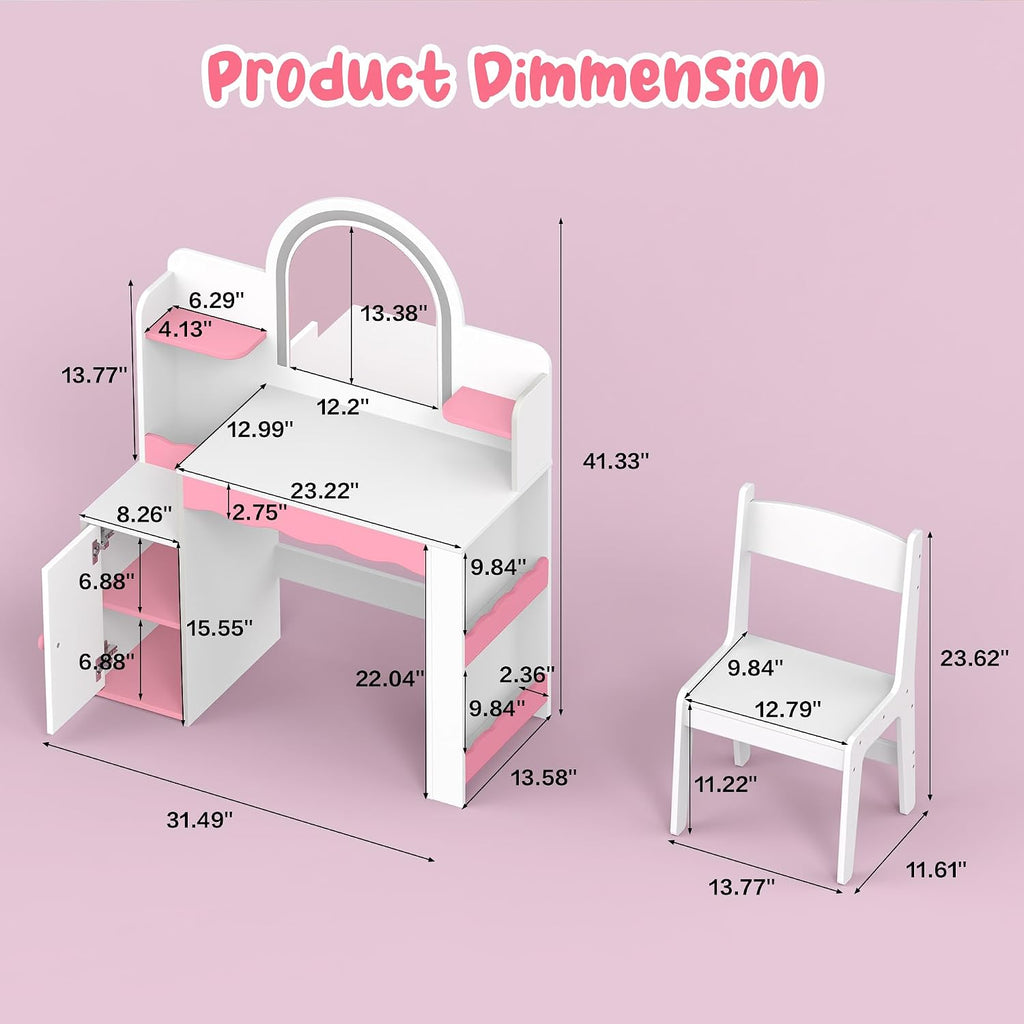 White Pink LED Kids Vanity Set