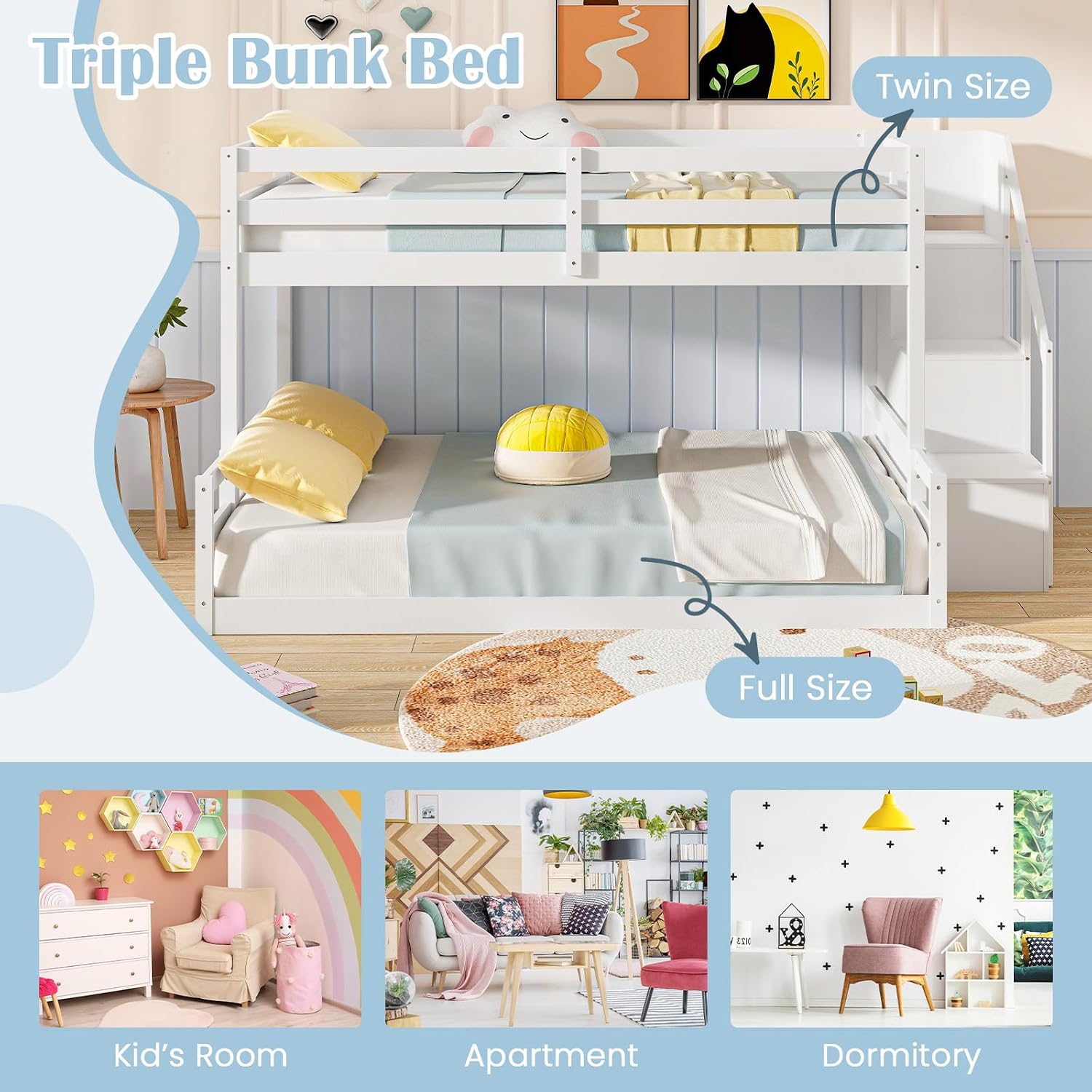 Twin Over Full Bunk Bed with Storage Stairs