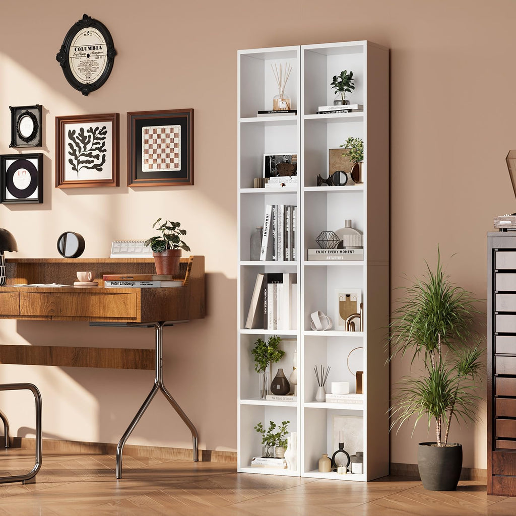 White 6-Tier Narrow Cube Bookshelf