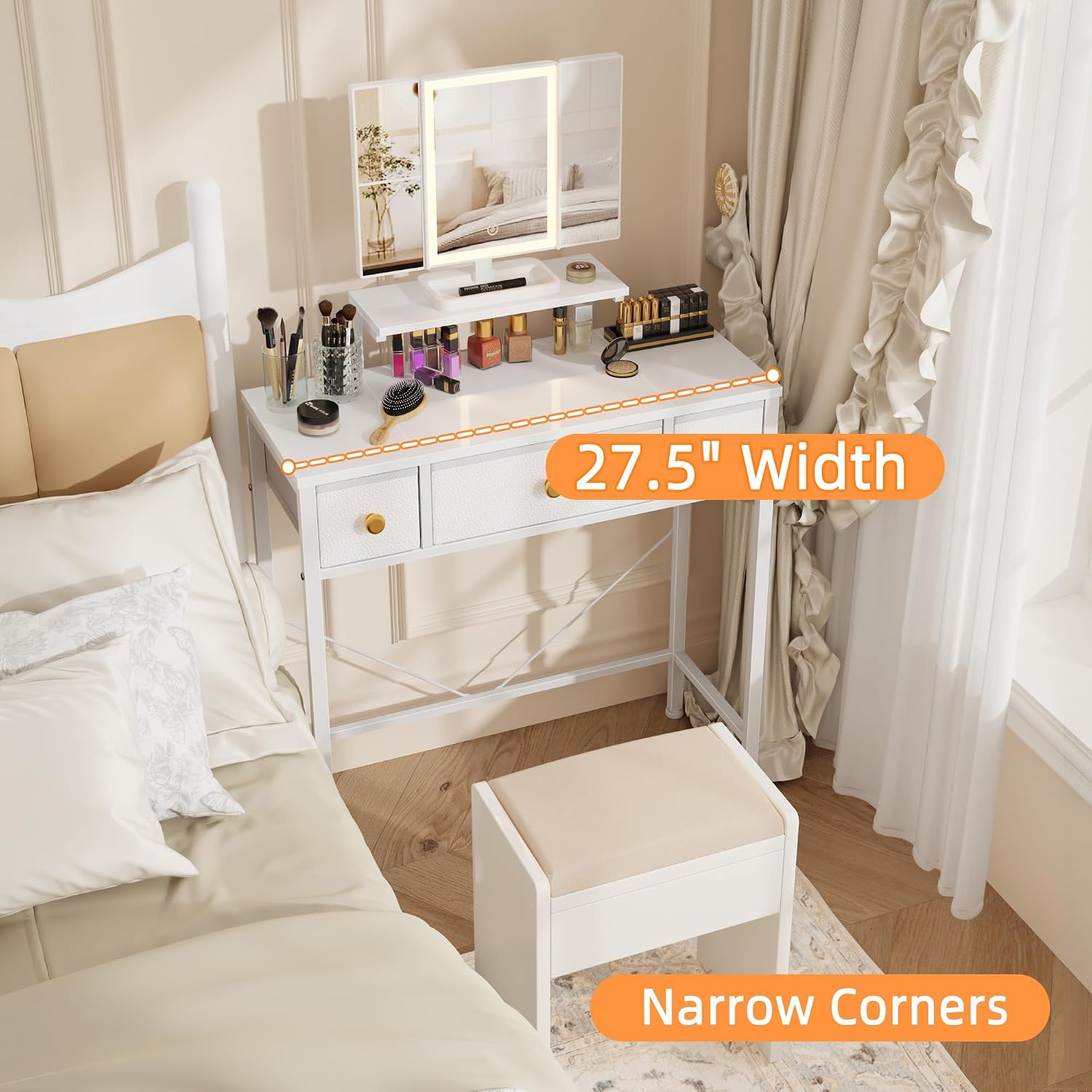 White Lighted Vanity Desk with USB Mirror