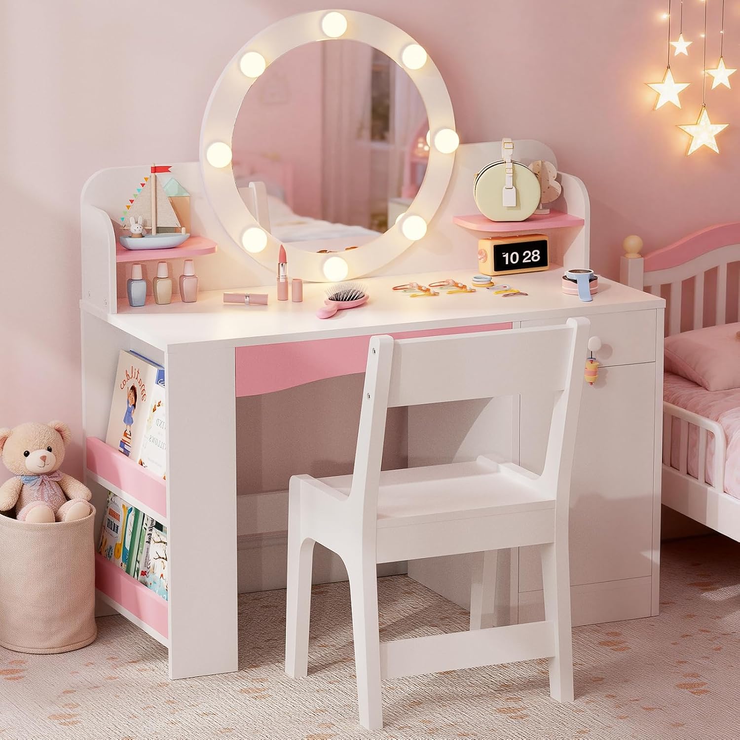 Lighted Kids Vanity Set with Storage Stool