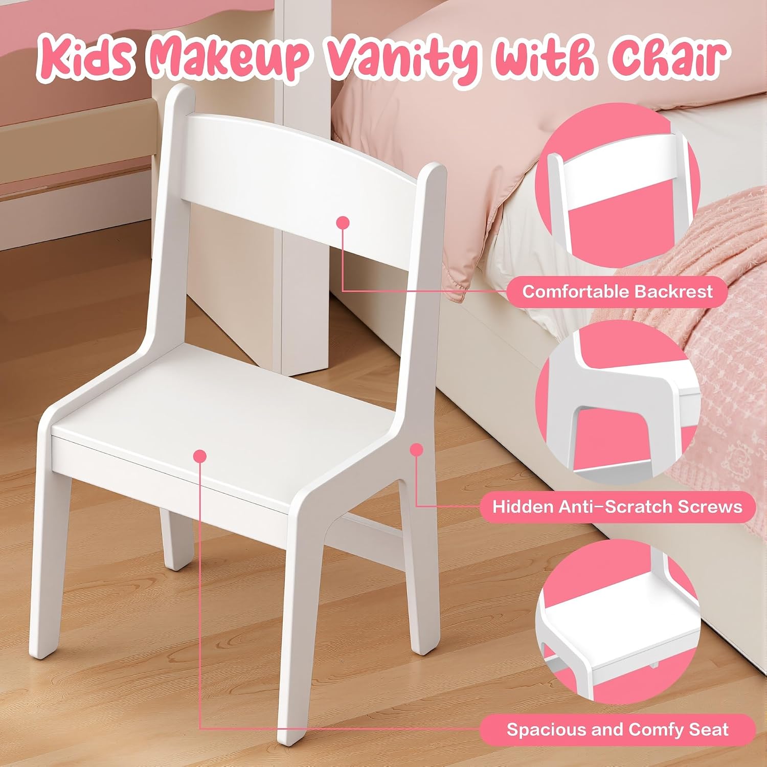 White Pink LED Kids Vanity Set